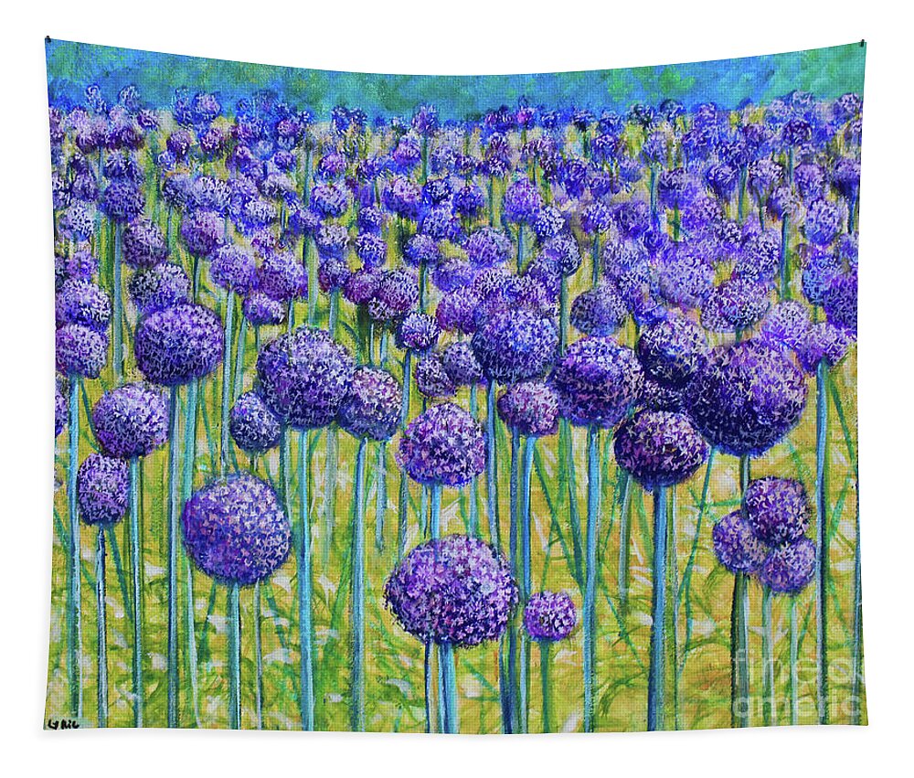 Landscape Tapestry featuring the painting Field Of Allium by Lyric Lucas