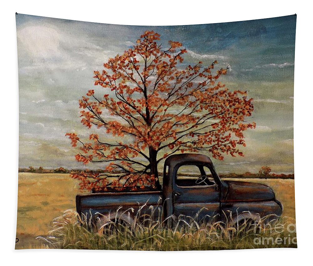 Old Truck Tapestry featuring the painting Field Ornaments by Judy Kirouac