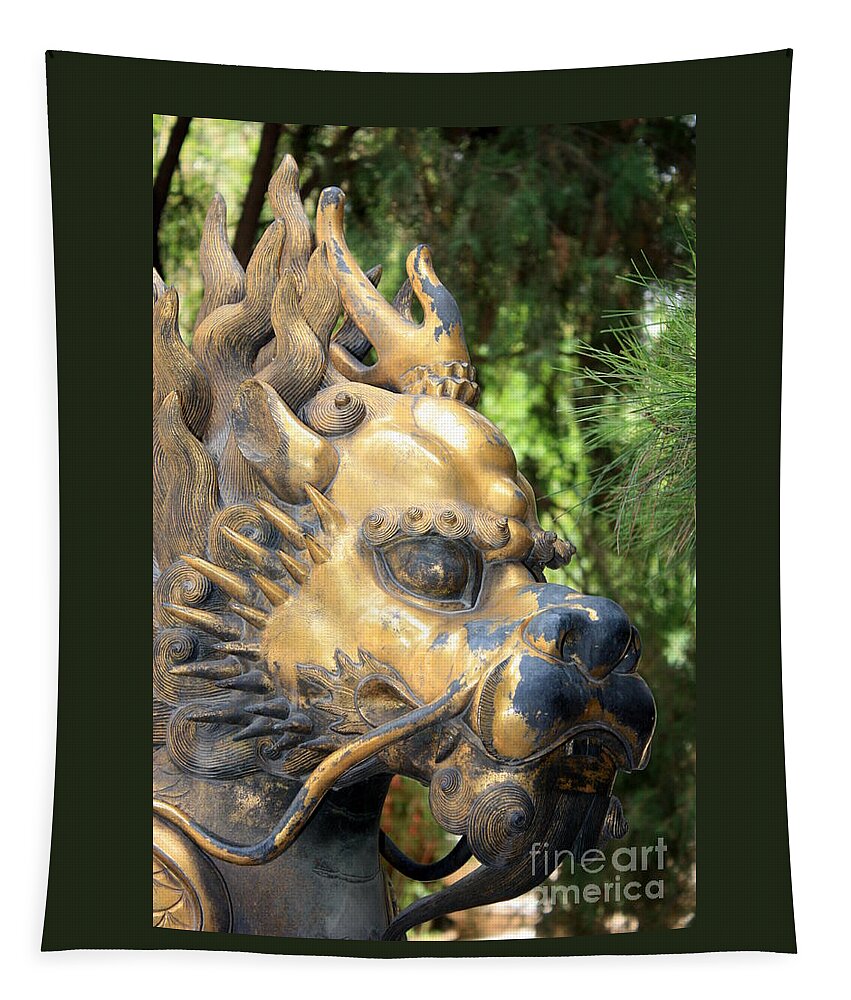 Foo Dog Tapestry featuring the photograph Fierce Foo Dog Face by Carol Groenen