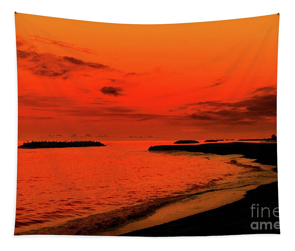 Fiery Lake Sunset Tapestry featuring the photograph Fiery Lake Sunset by Randy Steele