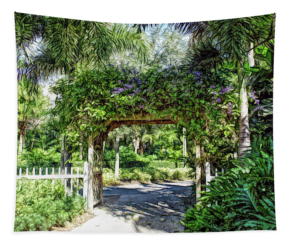 Garden Tapestry featuring the photograph Fine Wine Cafe Garden Walkway by Aimee L Maher ALM GALLERY