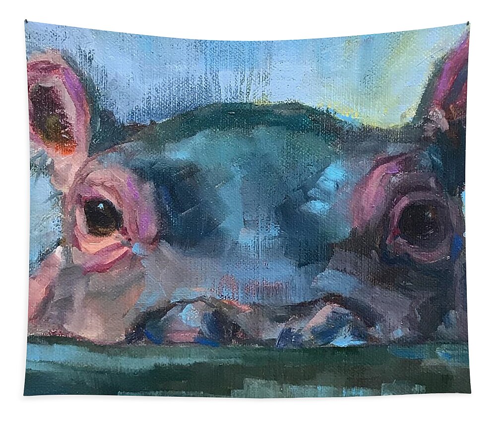 Hippo Tapestry featuring the painting Fionahippo by Marion Corbin Mayer