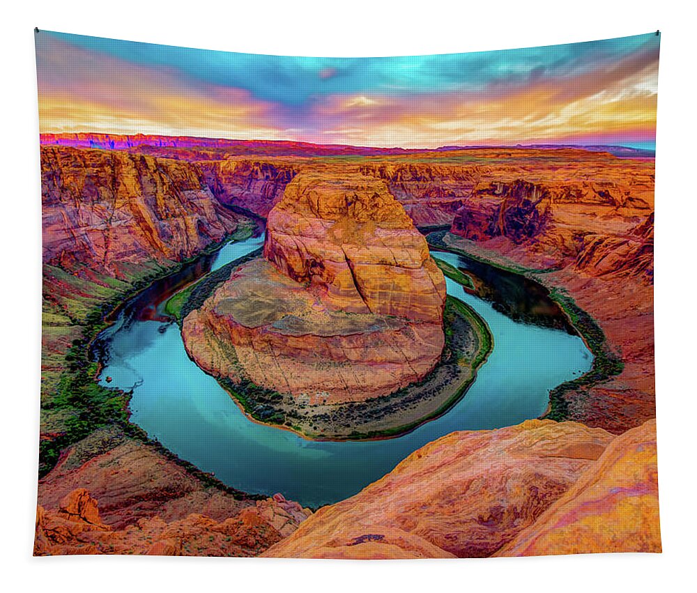 America Tapestry featuring the photograph Fire in the Hole - Horseshoe Bend - Page Arizona by Gregory Ballos