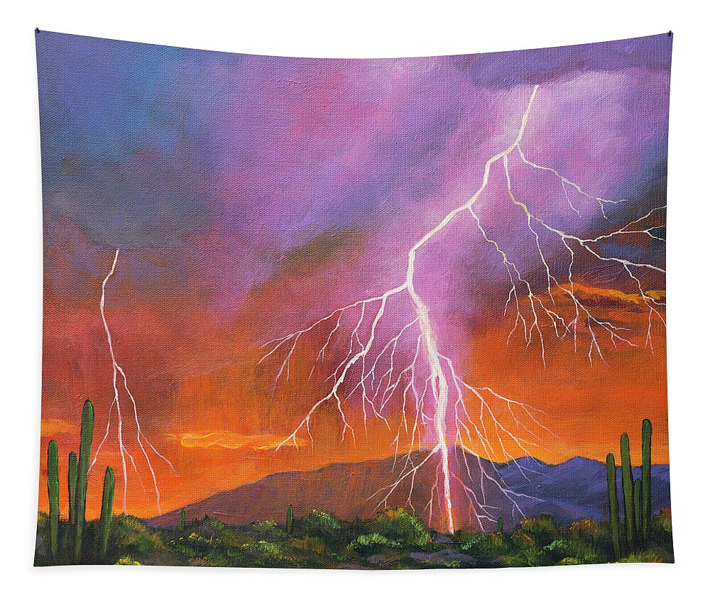 Arizona Tapestry featuring the painting Fire in the Sky by Johnathan Harris