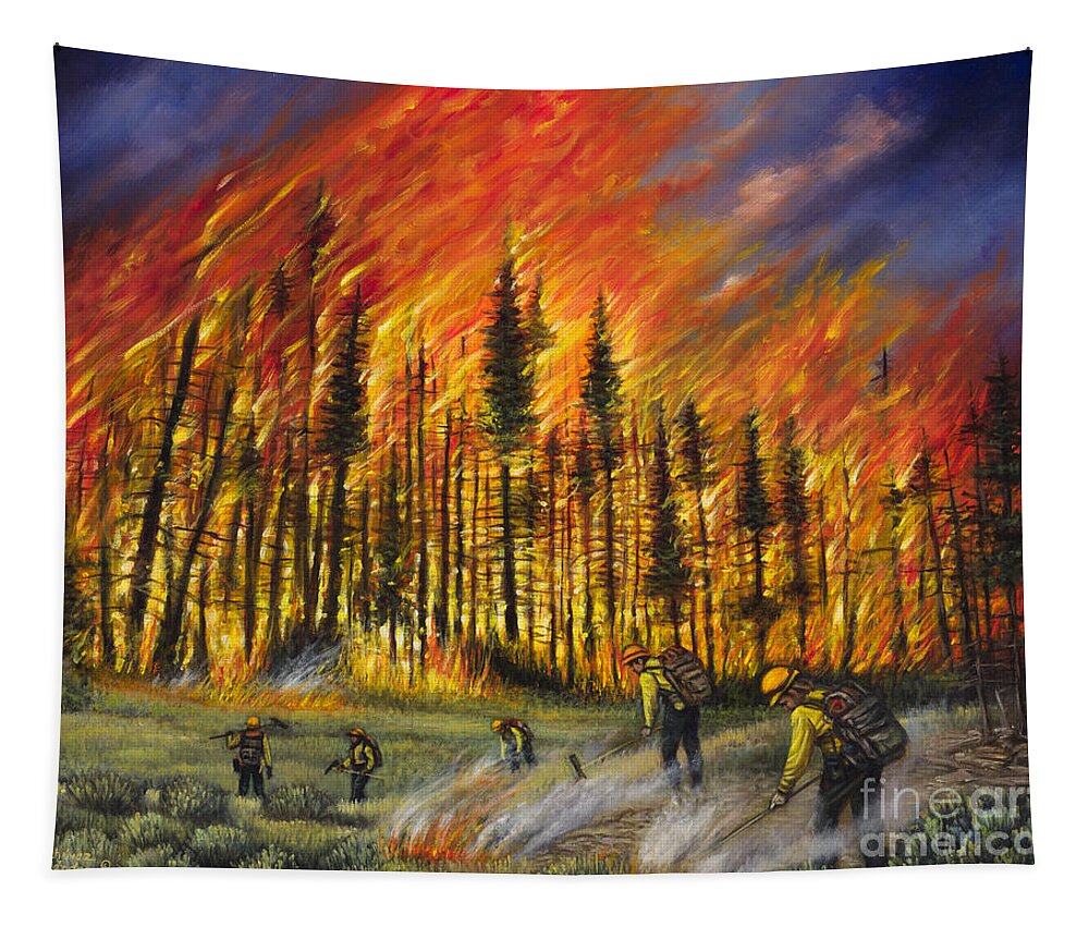 Fire Tapestry featuring the painting Fire Line 1 by Ricardo Chavez-Mendez