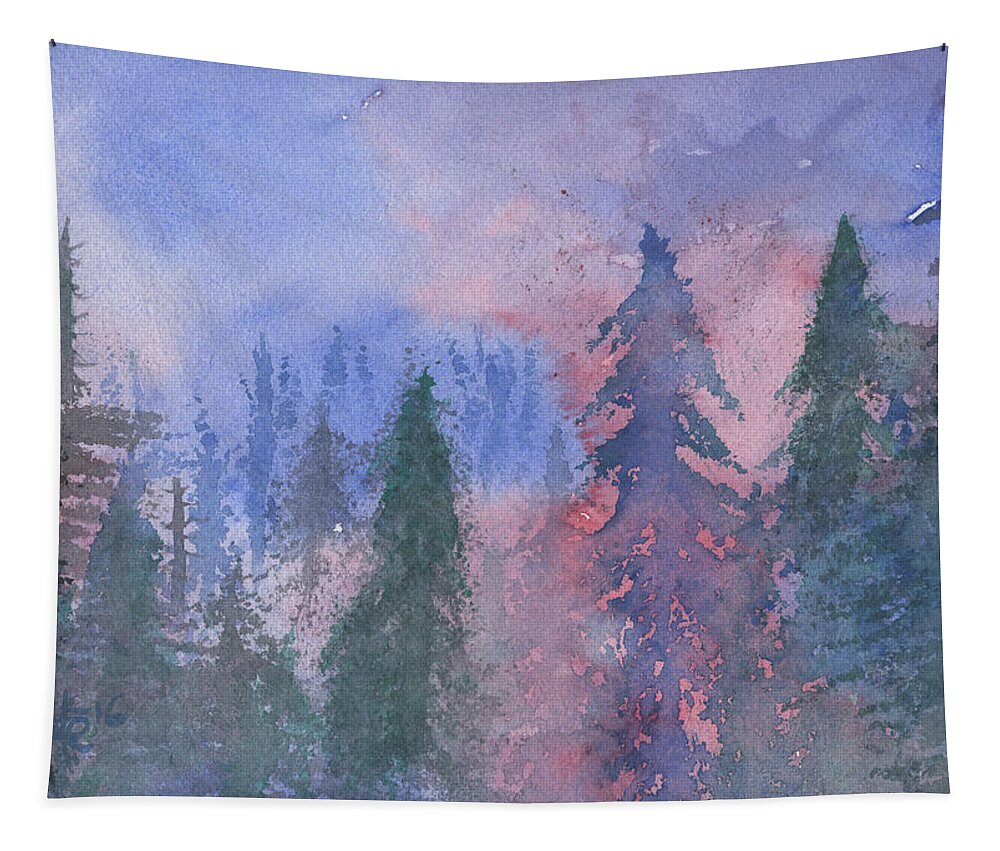 Forest Tapestry featuring the painting Fire on the Mountain by Victor Vosen