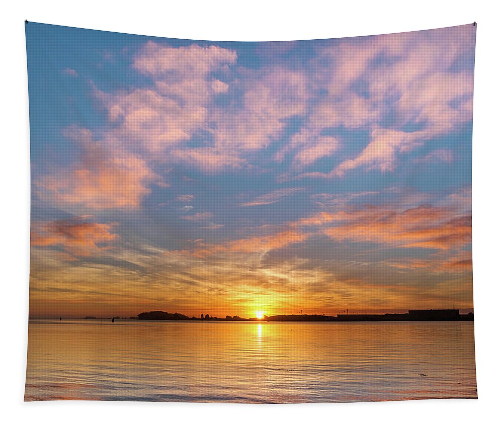 Humboldt Bay Tapestry featuring the photograph Fire Sunset on Humboldt Bay by Greg Nyquist