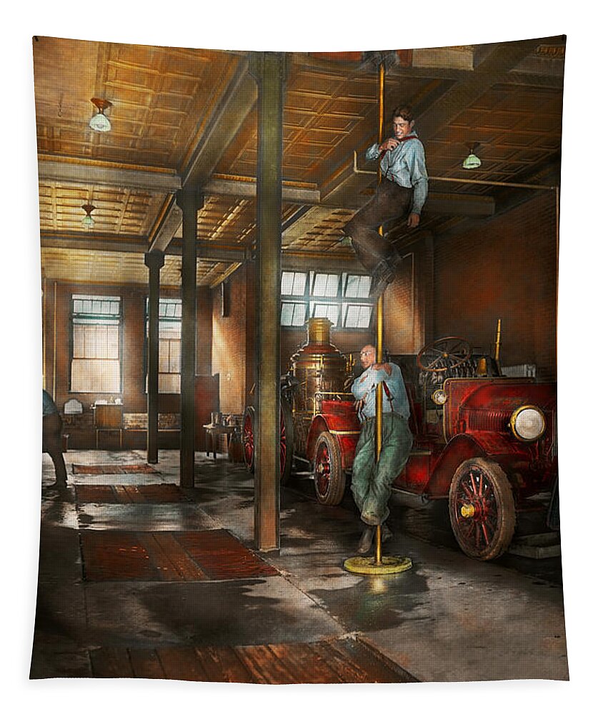 Seagrave Tapestry featuring the photograph Firemen - Answering the firebell 1922 by Mike Savad