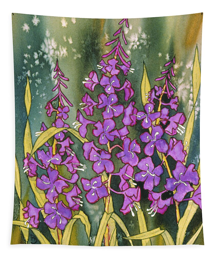 Fireweed In July Tapestry featuring the painting Fireweed in July by Teresa Ascone