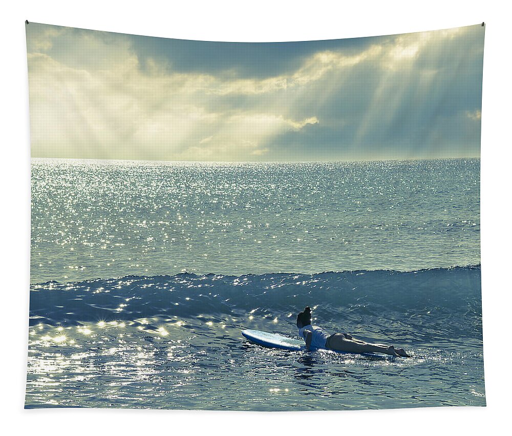 Surfer Tapestry featuring the photograph First Of The Day by Laura Fasulo