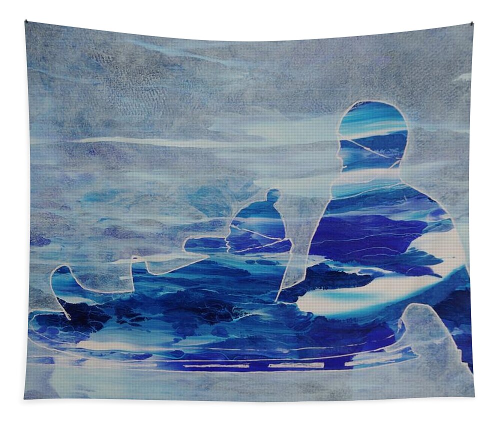 Silhouette Tapestry featuring the painting First Sled Ride by Lori Kingston
