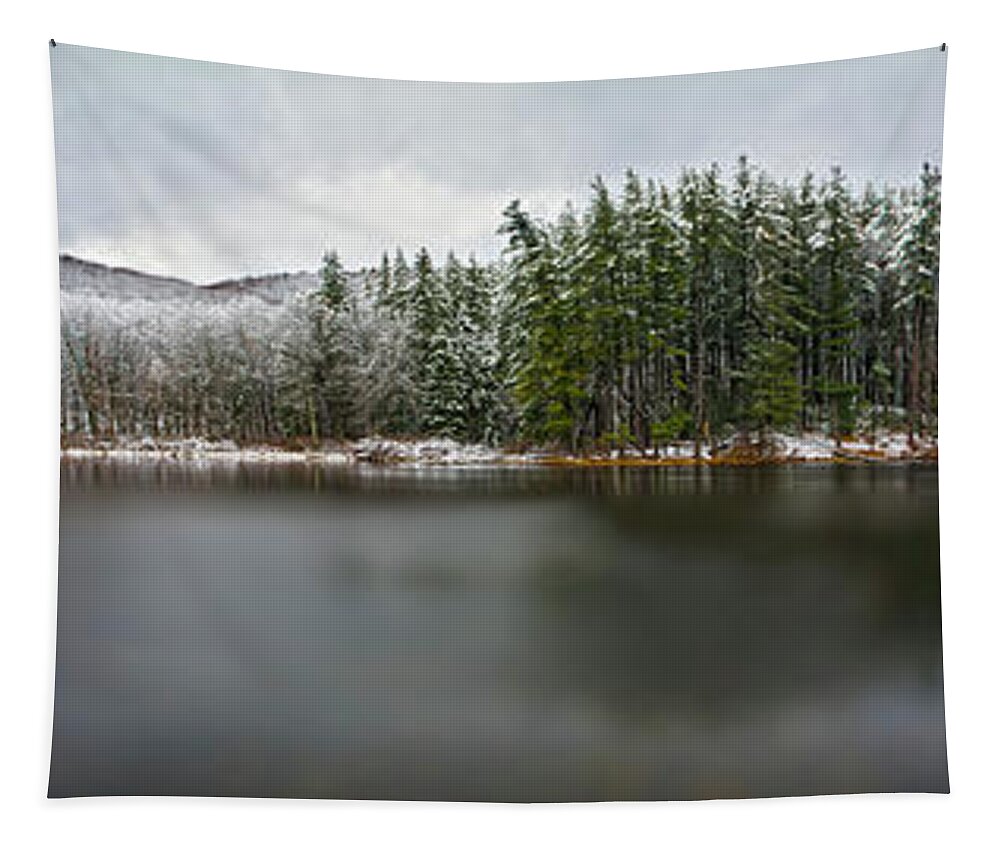  Snow Tapestry featuring the photograph First Snow At Lake Nawahunta by Angelo Marcialis