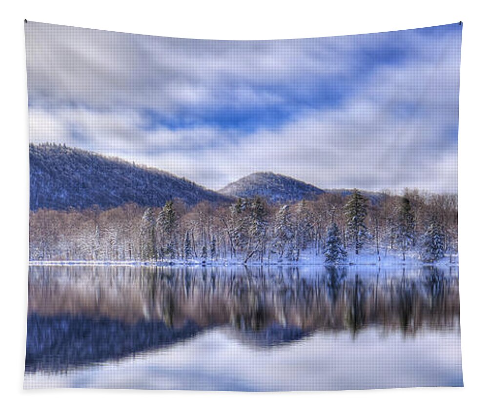 Landscape Tapestry featuring the photograph First Snow on West Lake by David Patterson