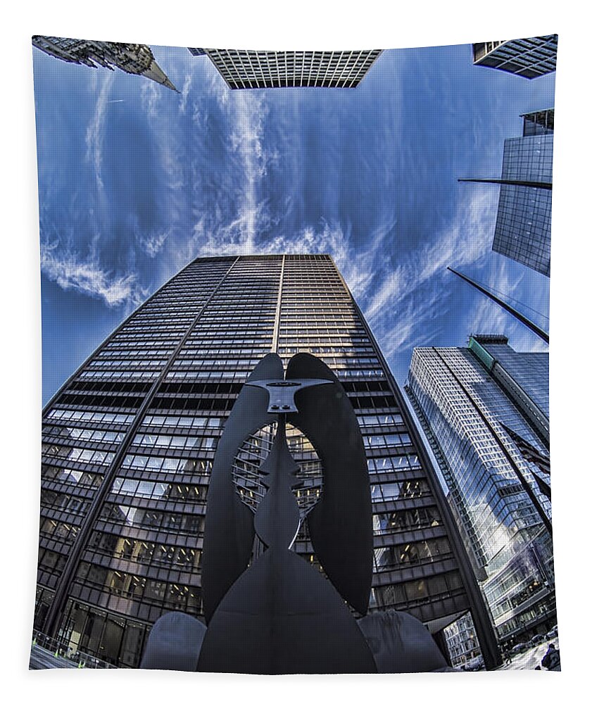 Chicago Tapestry featuring the photograph Fisheye view of Chicago's Picasso by Sven Brogren