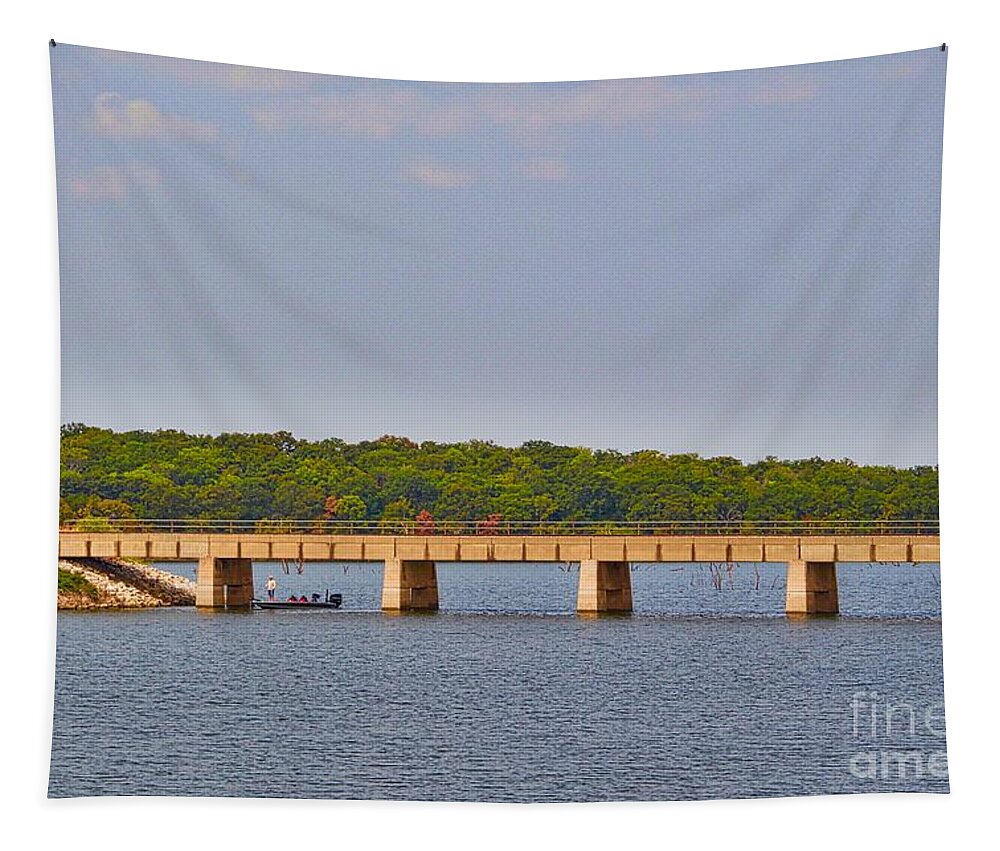 Ray Roberts Lake Tapestry featuring the photograph Fishing at the Bridge by Linda James