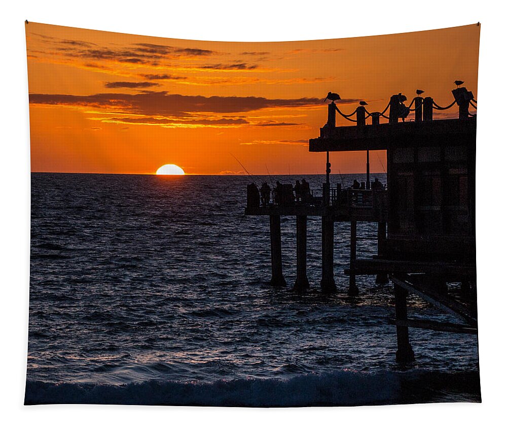 Pier Tapestry featuring the photograph Fishing at Twilight by Ed Clark