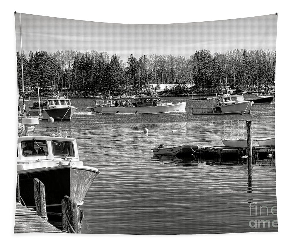 Friendship Tapestry featuring the photograph Fishing Boats in Friendship Harbor in Winter by Olivier Le Queinec