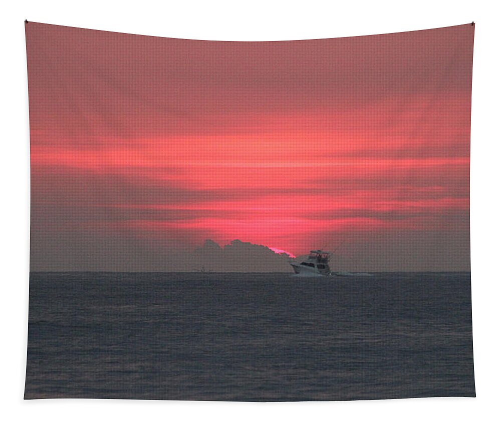 Sun Tapestry featuring the photograph Fishing Under A Pink Sunrise by Robert Banach