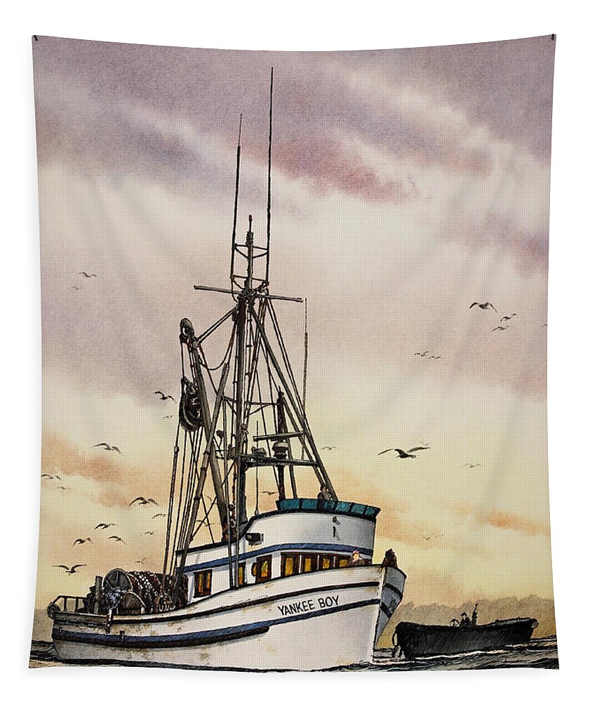 Watercolors Tapestry featuring the painting Fishing Vessel Yankee Boy by James Williamson