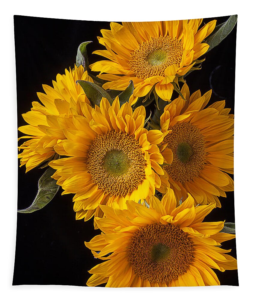 Five Tapestry featuring the photograph Five sunflowers by Garry Gay