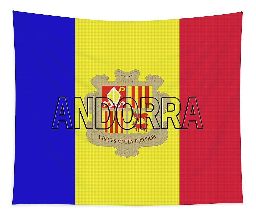 Andorra Tapestry featuring the digital art Flag of Andorra Word by Roy Pedersen