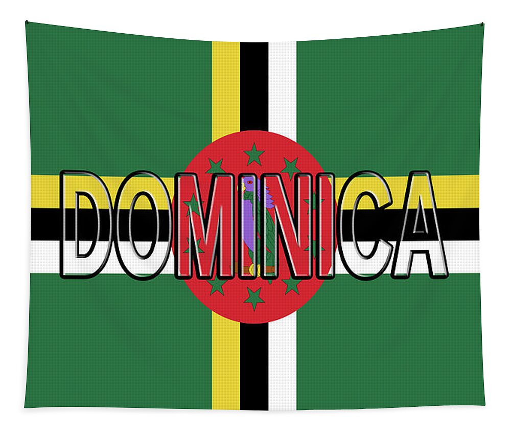 Dominica Tapestry featuring the digital art Flag of Dominica Word by Roy Pedersen
