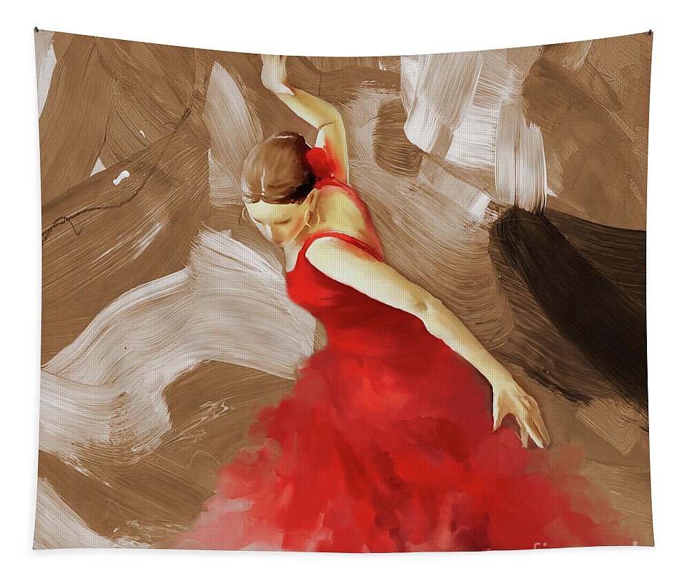 Flamenco Tapestry featuring the painting Flamenco dance women 02 by Gull G