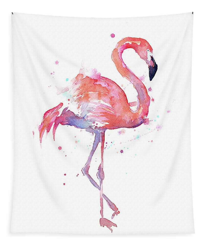 Flamingo Tapestry featuring the painting Flamingo Watercolor Facing Right by Olga Shvartsur