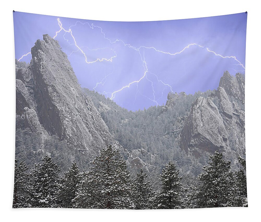 Flatirons Tapestry featuring the photograph Flatirons Lightning by James BO Insogna