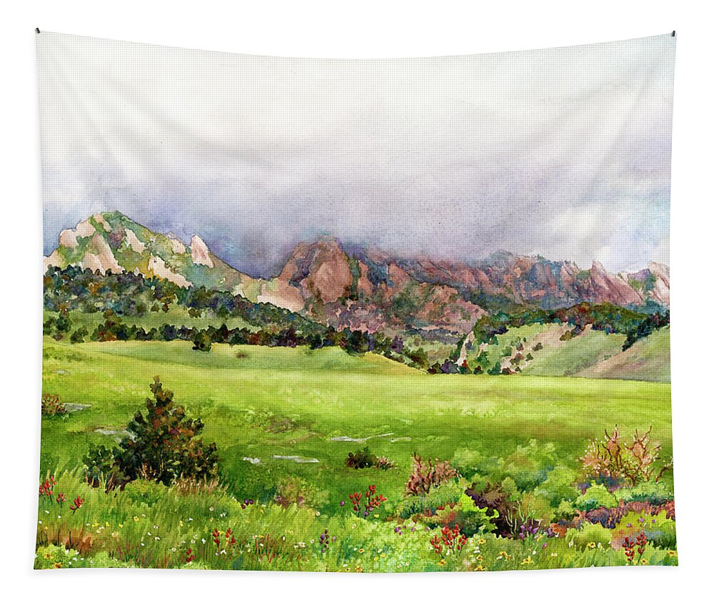 Flatirons Painting Tapestry featuring the painting Flatirons Vista by Anne Gifford