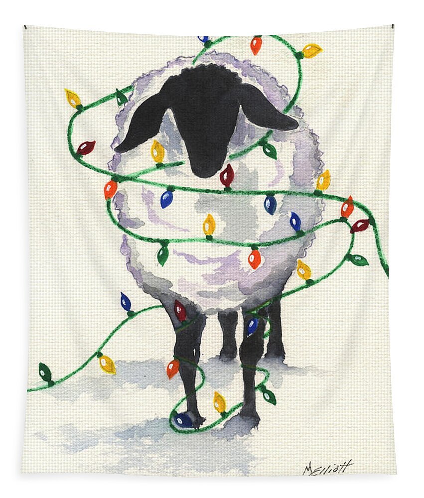 Sheep Tapestry featuring the painting Fleece Navidad by Marsha Elliott