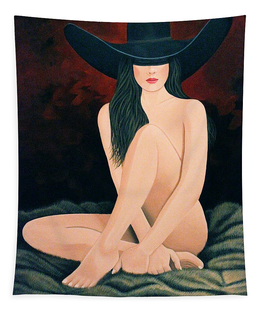 Cowgirl On Fur Tapestry featuring the painting Flesh On Fur by Lance Headlee