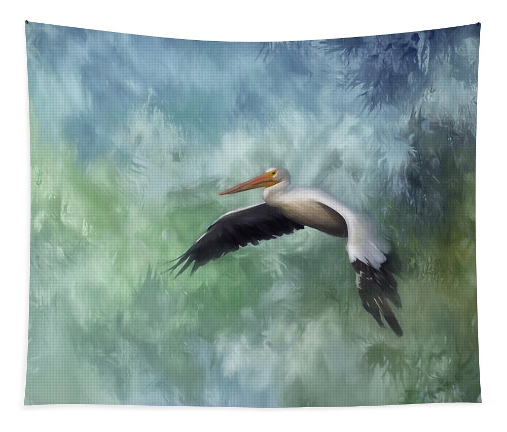 Pelican Tapestry featuring the photograph Flight of the White Pelican by Kim Hojnacki