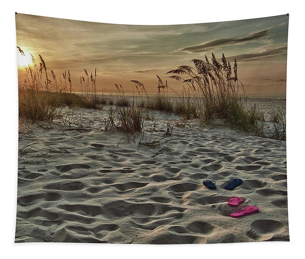 Alabama Photographer Tapestry featuring the digital art Flipflops on the Beach by Michael Thomas