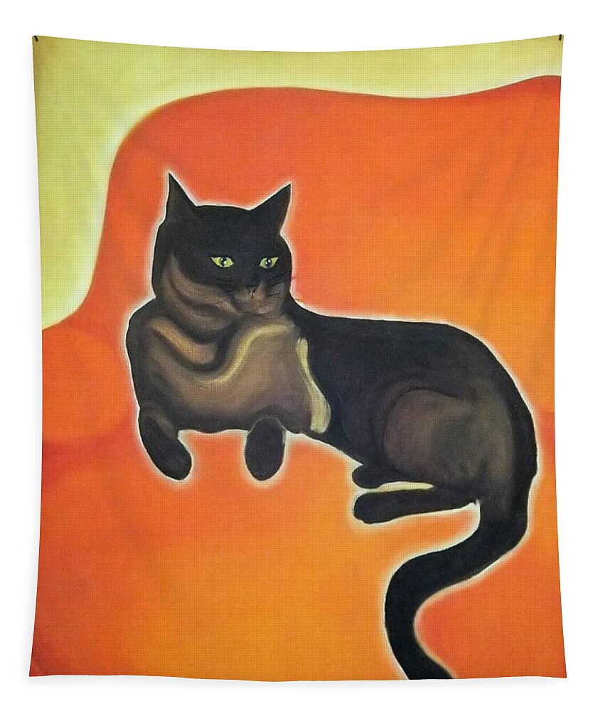Cat Tapestry featuring the painting Floating Bebe by Denise F Fulmer