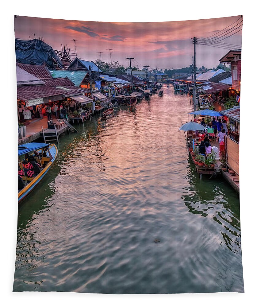 Amphawa Tapestry featuring the photograph Floating Market Sunset by Adrian Evans