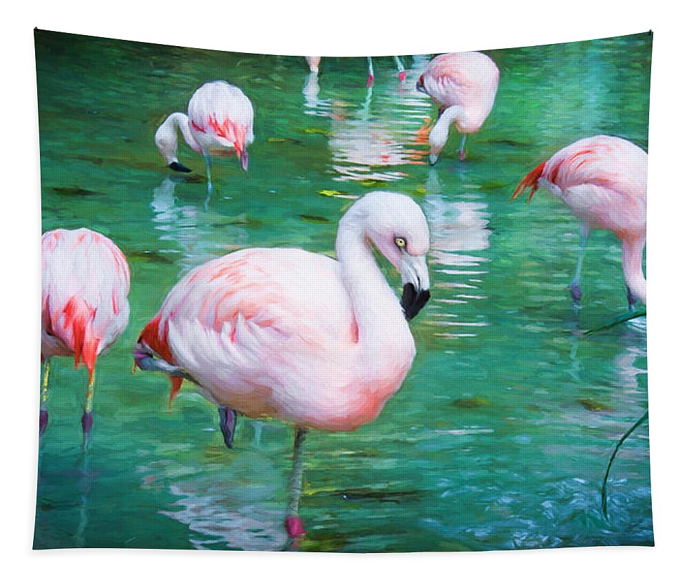 Flamingos Tapestry featuring the photograph Flock of Flamingos by TK Goforth