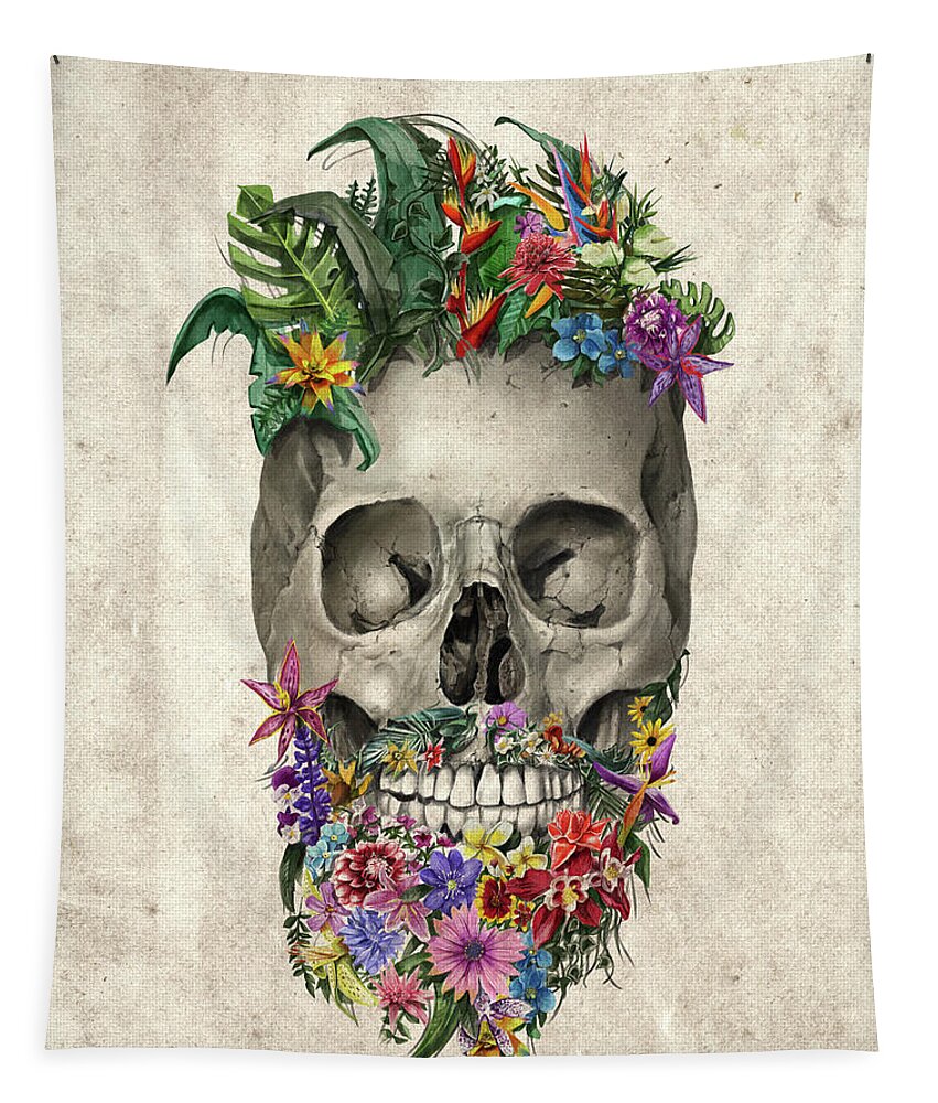 Skull Tapestry featuring the painting Floral Beard Skull by Bekim M