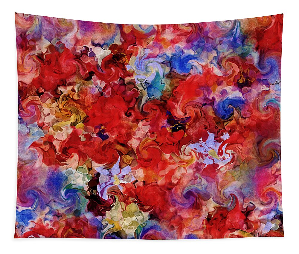 Red Tapestry featuring the painting Floral Dance by Natalie Holland