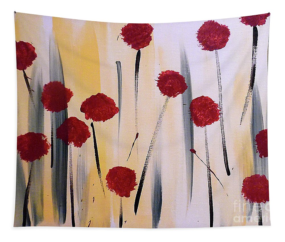 Abstract Red Flowers Tapestry featuring the painting Floral Fireworks by Jilian Cramb - AMothersFineArt