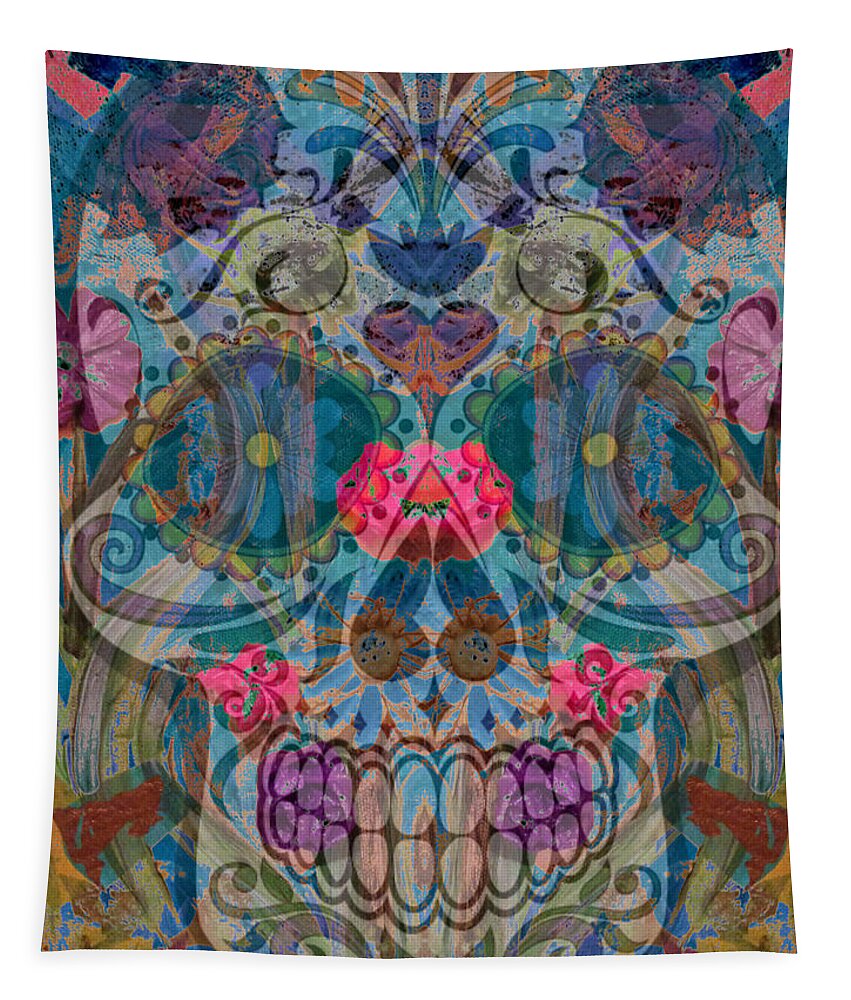 Sugar Skull Tapestry featuring the mixed media Floral Sugar 2 by Tracy McDurmon