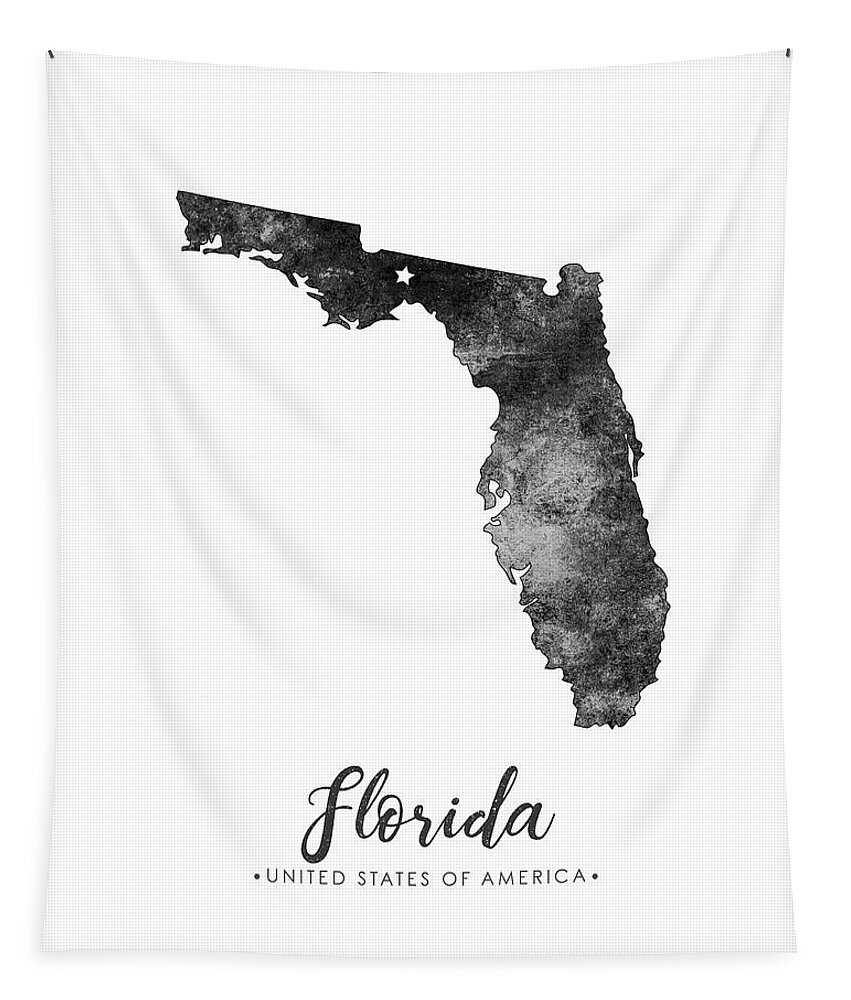 Florida Tapestry featuring the mixed media Florida State Map Art - Grunge Silhouette by Studio Grafiikka