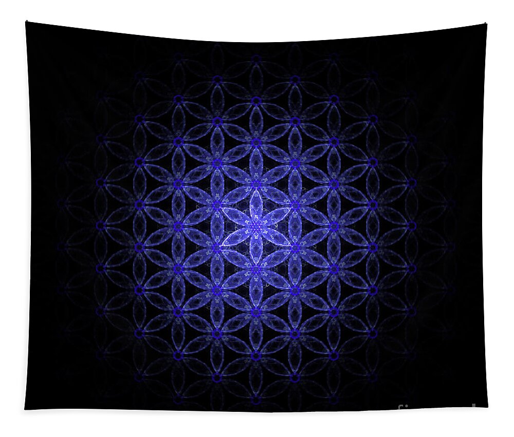 Flower Of Life Tapestry featuring the digital art Flower of life in blue by Alexa Szlavics