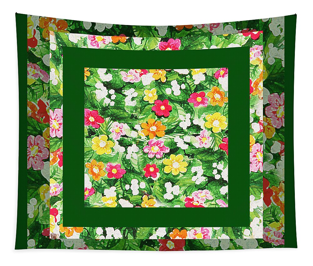 Flower Pattern Tapestry featuring the painting Flower Pattern Art Quilt II by Irina Sztukowski