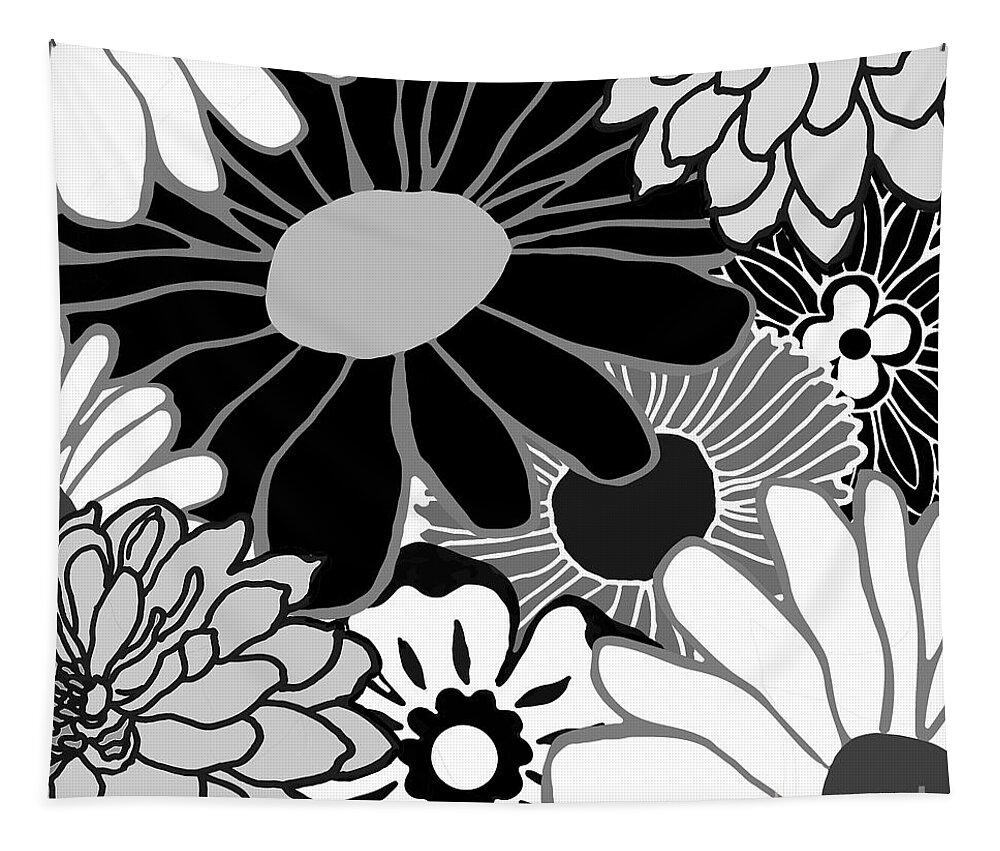 Flower Tapestry featuring the painting Flower Power Black and White by Mindy Sommers