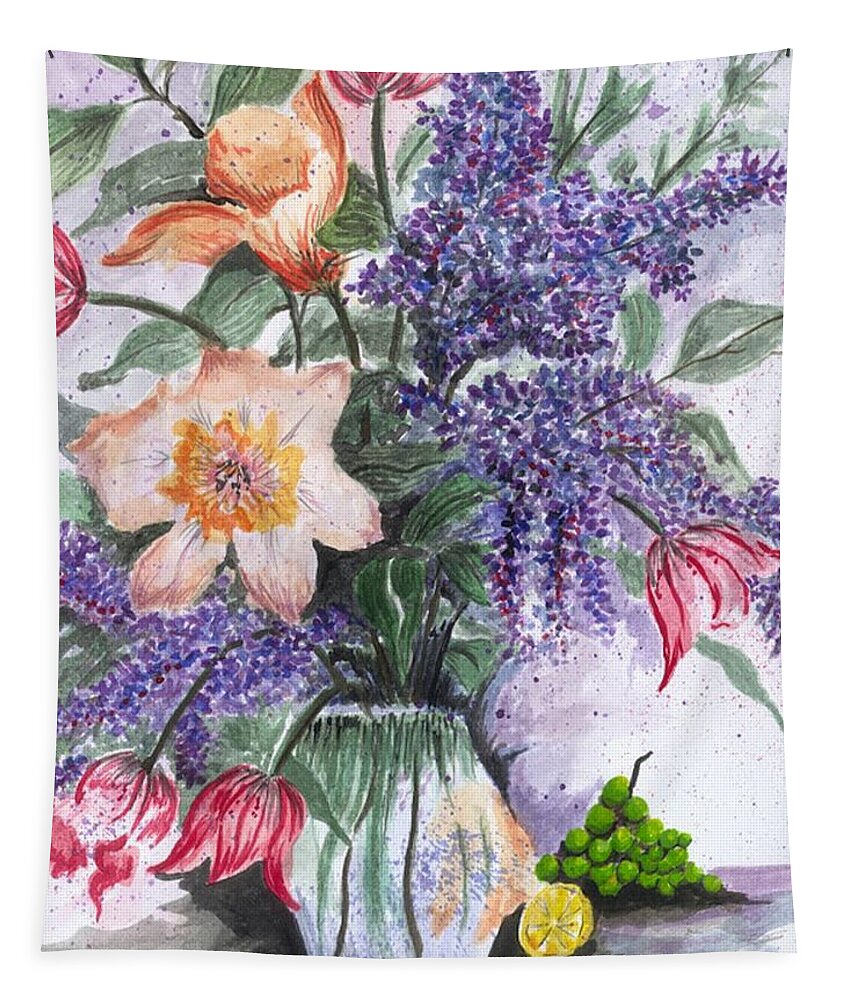 Vase Tapestry featuring the painting Flower study nineteen by Darren Cannell