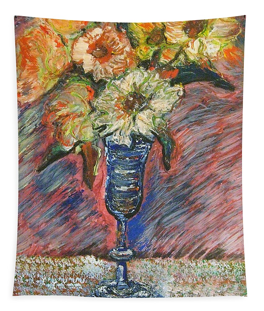 Flowers Wine Glass Vase Daisy Pastel Original Art Tapestry featuring the pastel Flowers in Wine Glass by Katt Yanda