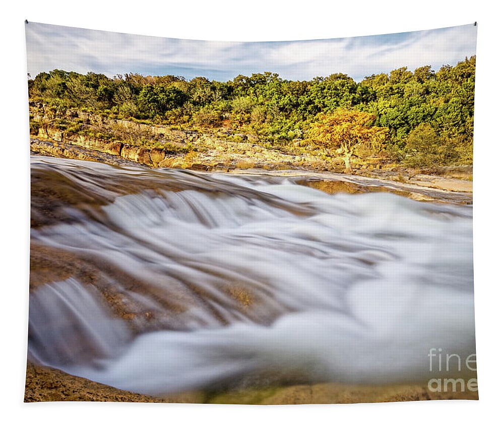 Pedernales Tapestry featuring the photograph Flowing Waters of the Pedernales River at Pedernales Falls State Park - Texas Hill Country by Silvio Ligutti