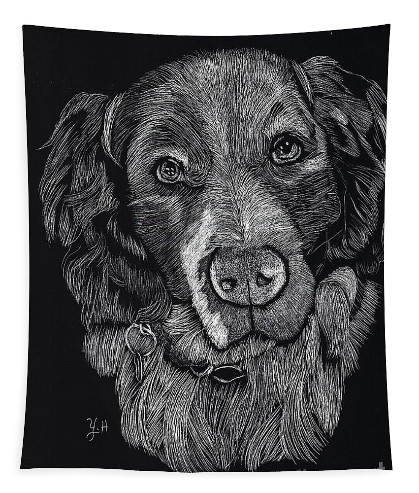 Dog Tapestry featuring the digital art Fluffy by Yenni Harrison