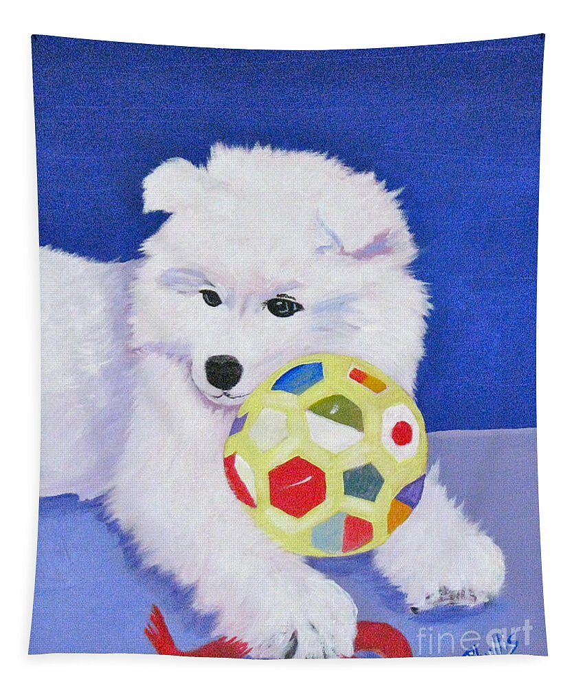 Samoyed Tapestry featuring the painting FLUFFY's Portrait by Phyllis Kaltenbach